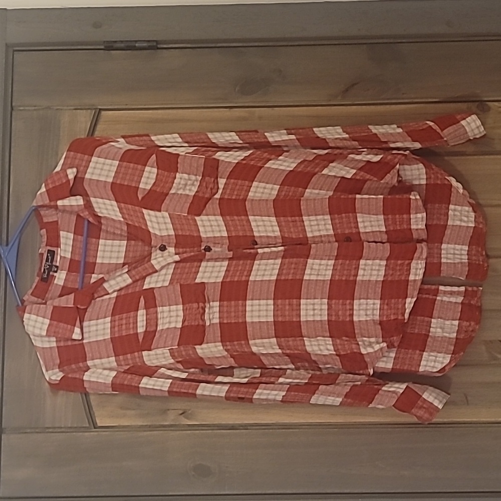 Velvet Heart Red/White Plaid, Long- Sleeve  Button-Down Shirt, Med